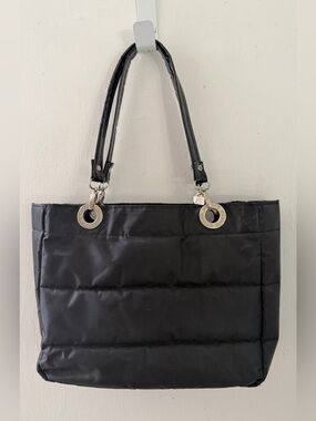 SUNDAR Black Quilted Tote Bag with Silver Hardware